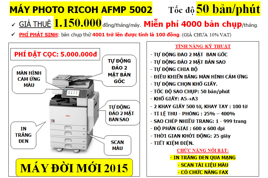 Cho thuê máy Photocopy Ricoh AFMP 5002