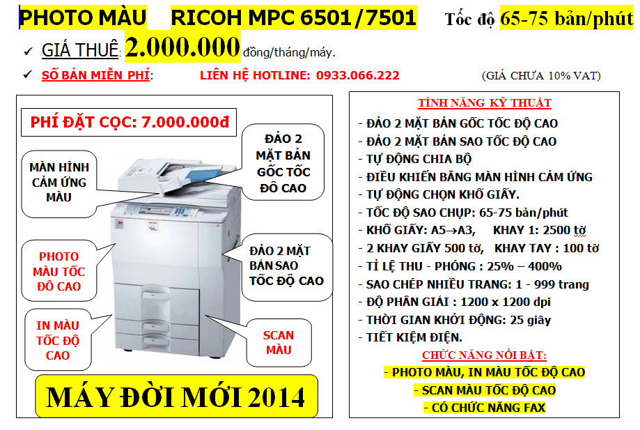 máy photo màu Ricoh MPC 6501 / 7501